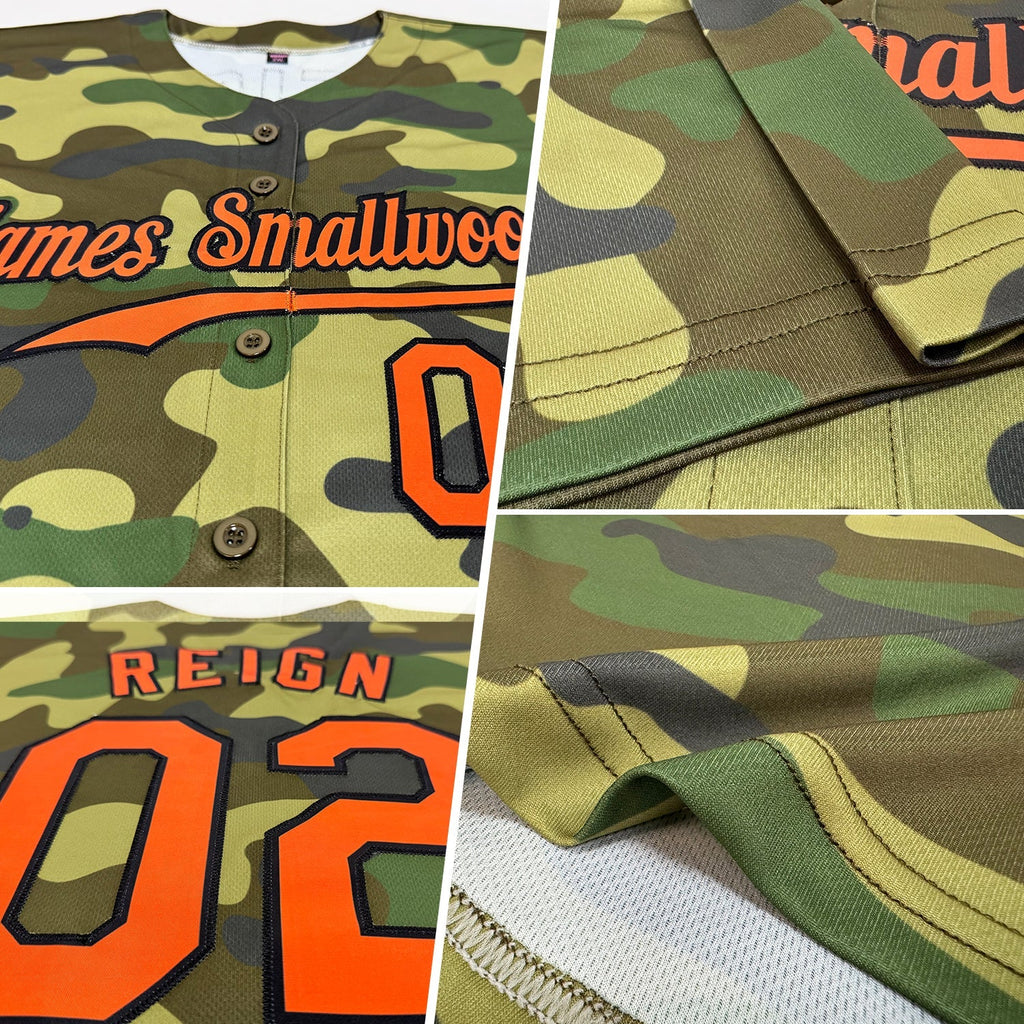 Custom Baseball Jersey - Camo Orange-Black Salute To Service