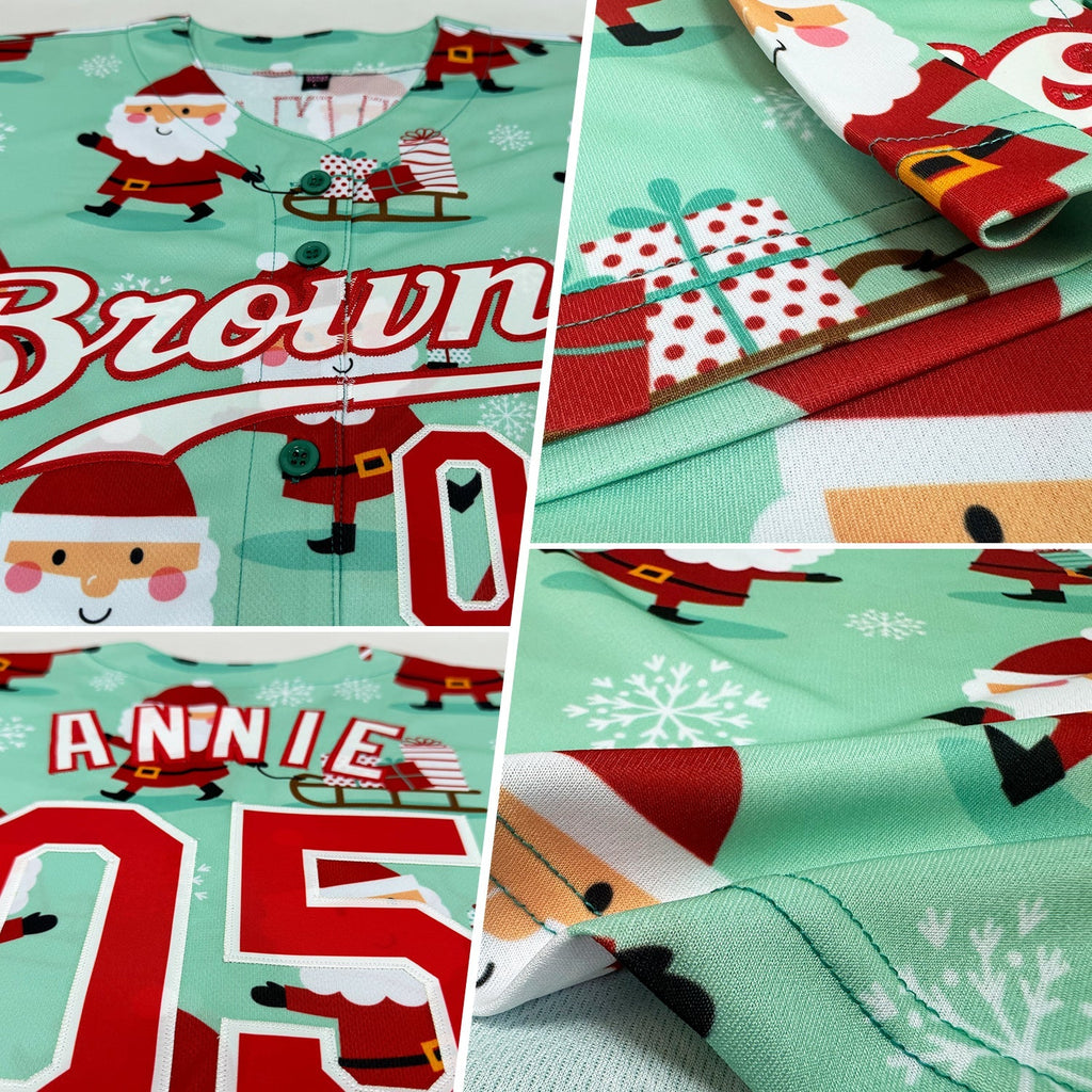 Custom Baseball Jersey - Green Red-White Christmas 3D