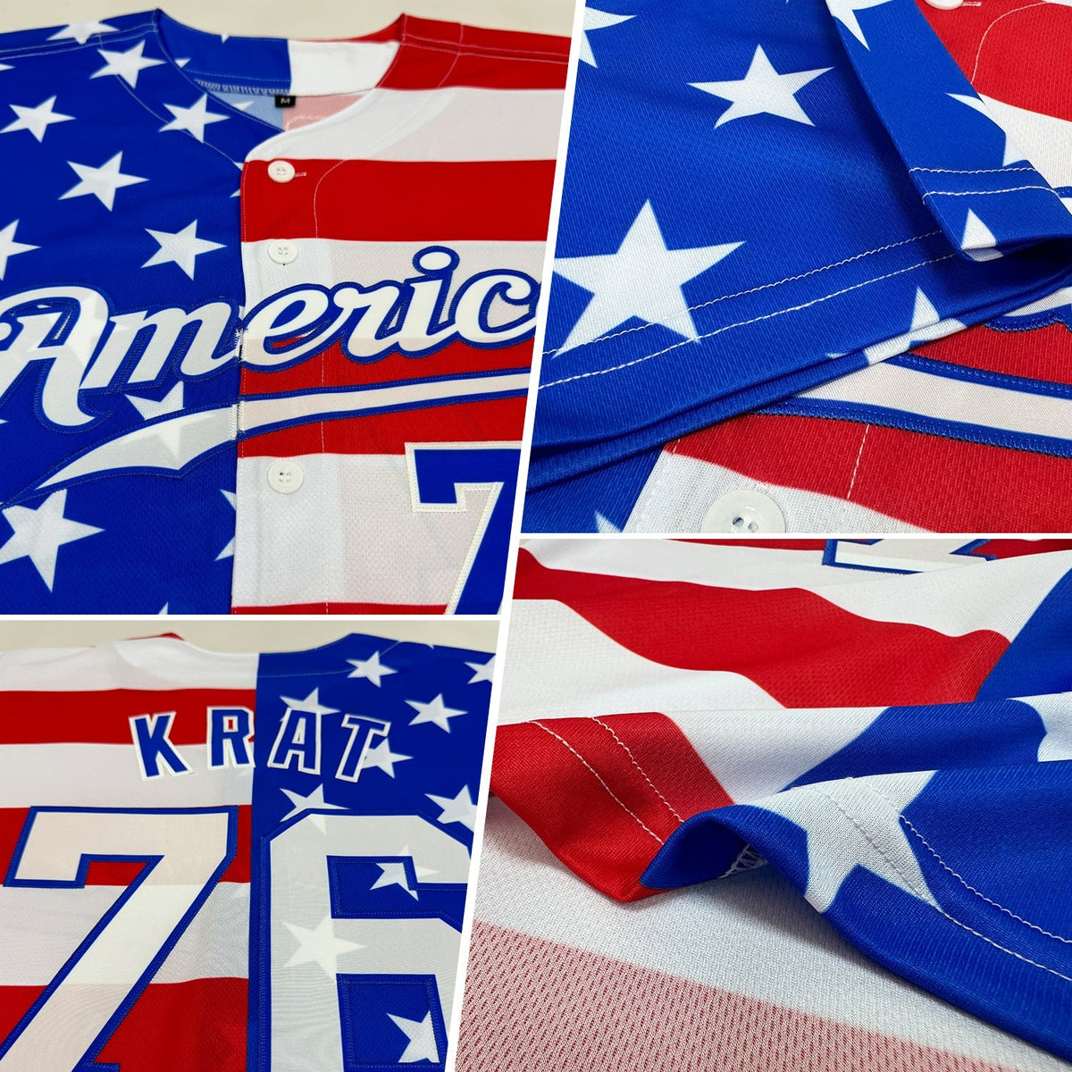 Custom Baseball Jersey - Royal White-Red American Flag Fashion