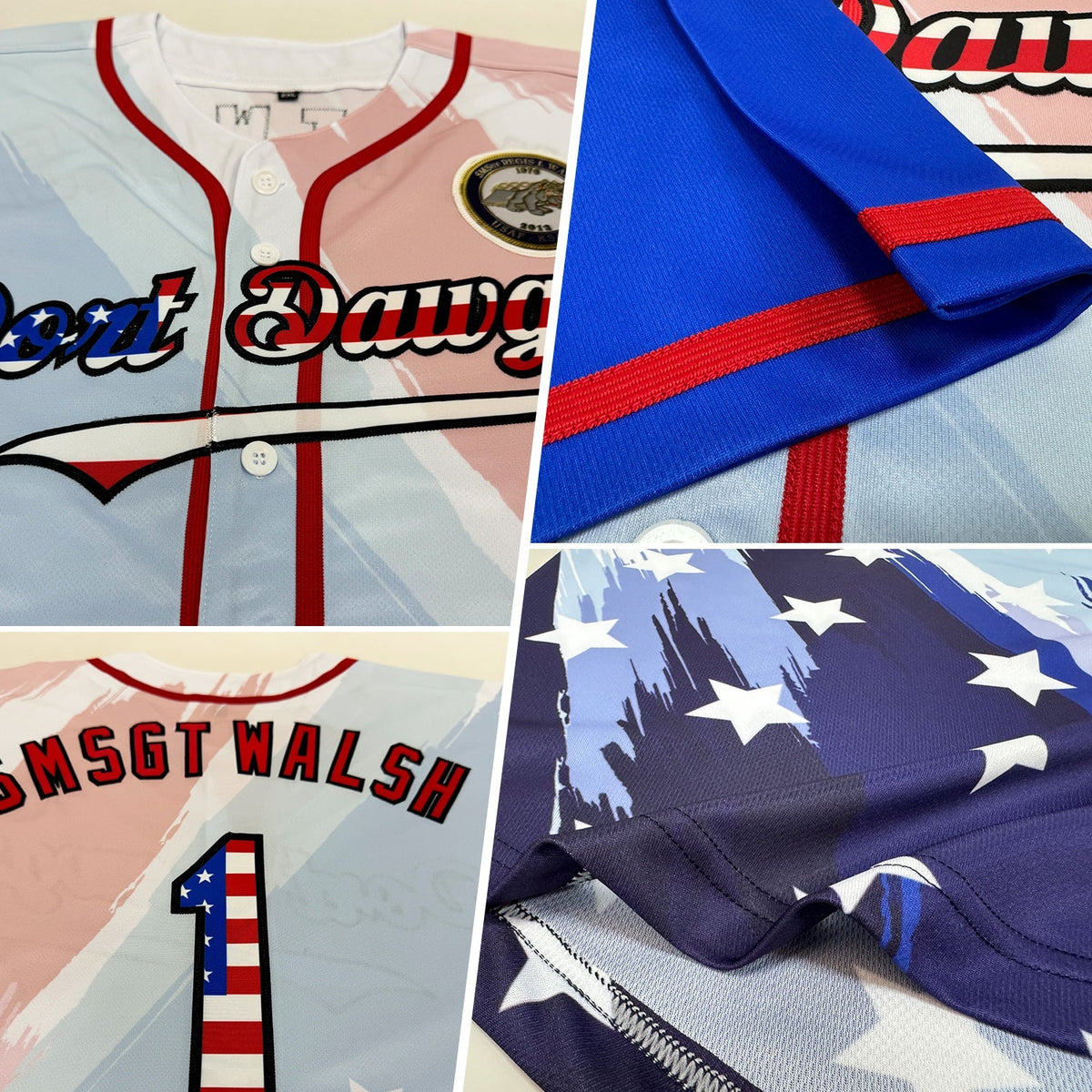 Custom Baseball Jersey - White USA Flag Royal Red-Black 3D American Flag Fashion