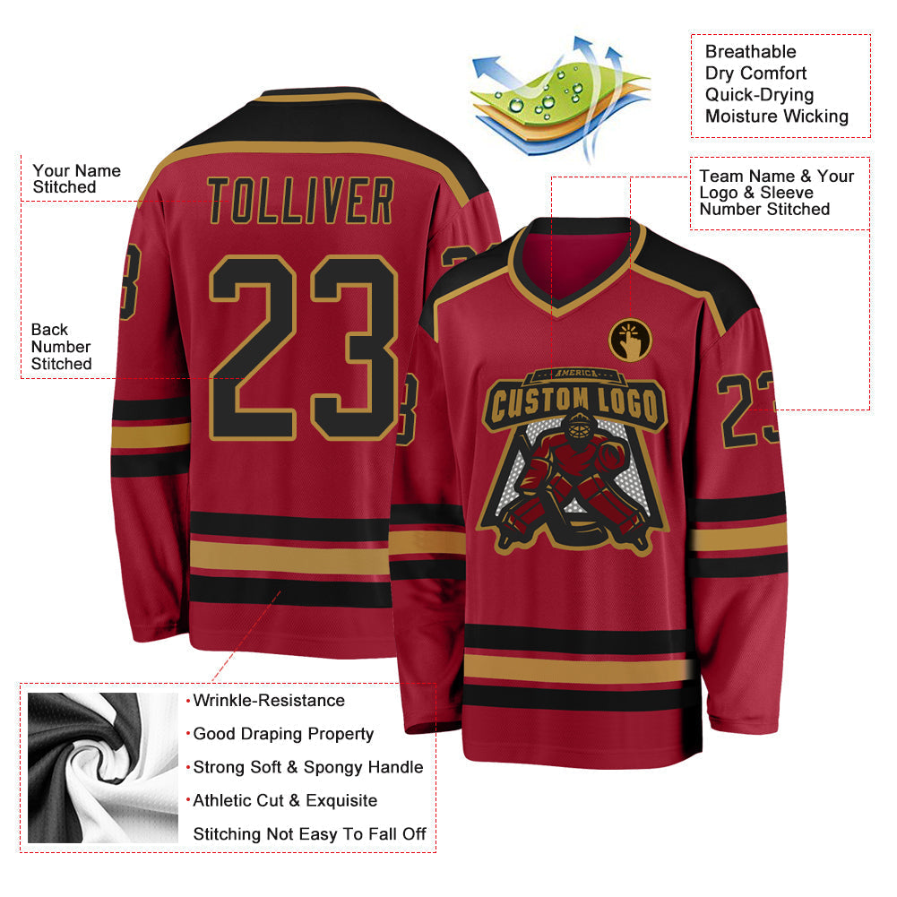 Custom Hockey Jersey - Maroon Black-Old Gold - Style Maroon0060