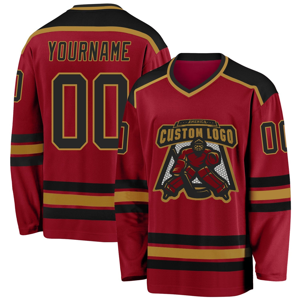 Custom Hockey Jersey - Maroon Black-Old Gold - Style Maroon0060