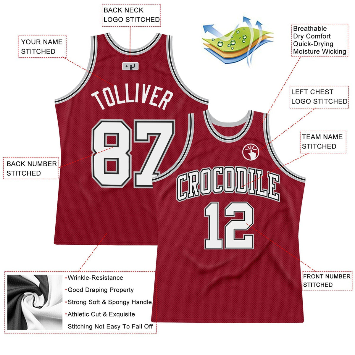 Custom Basketball Jersey - Maroon White Black-Gray Throwback