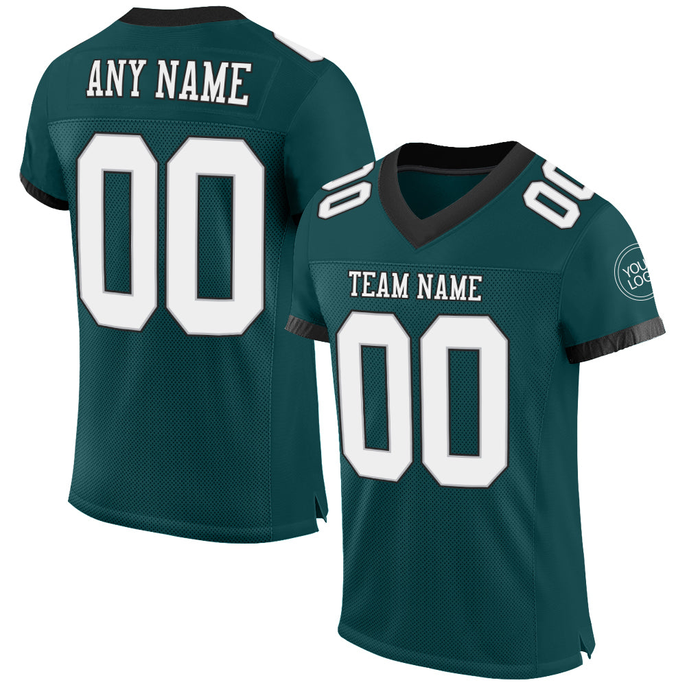 Custom Football Jersey - Midnight Green White Gray-Black Mesh
