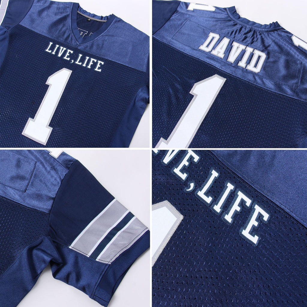 Custom Football Jersey - Navy White-Light Gray Mesh - Style Navy0015