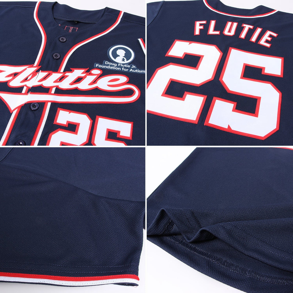 Custom Baseball Jersey - Navy White-Red