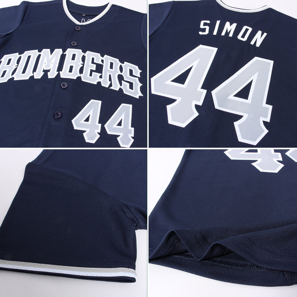 Custom Baseball Jersey - Navy Gray-White