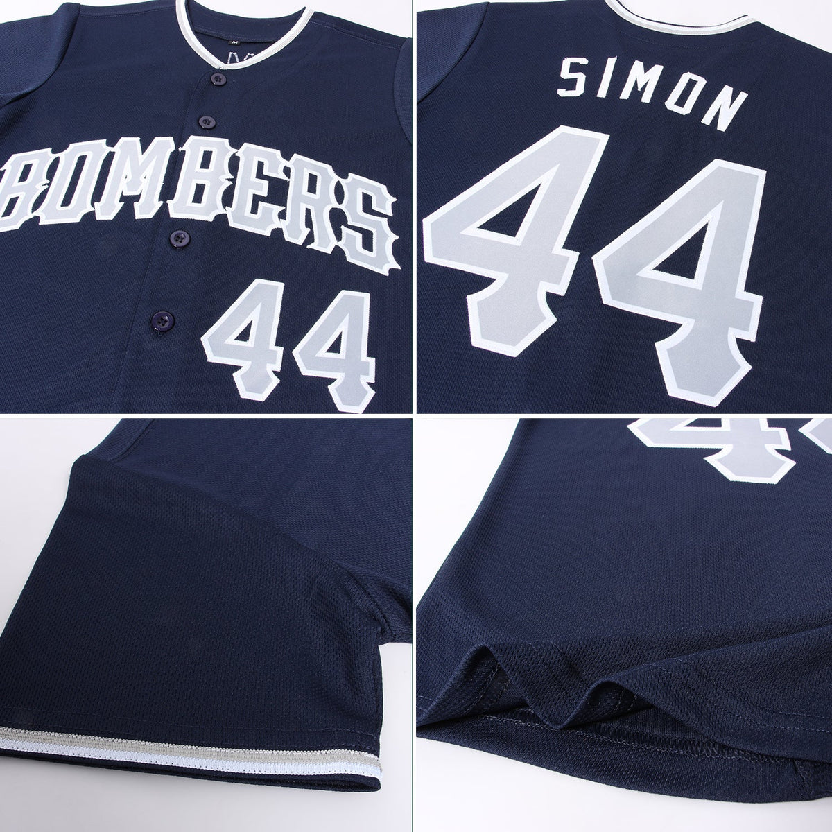 Custom Baseball Jersey - Navy Gray-White