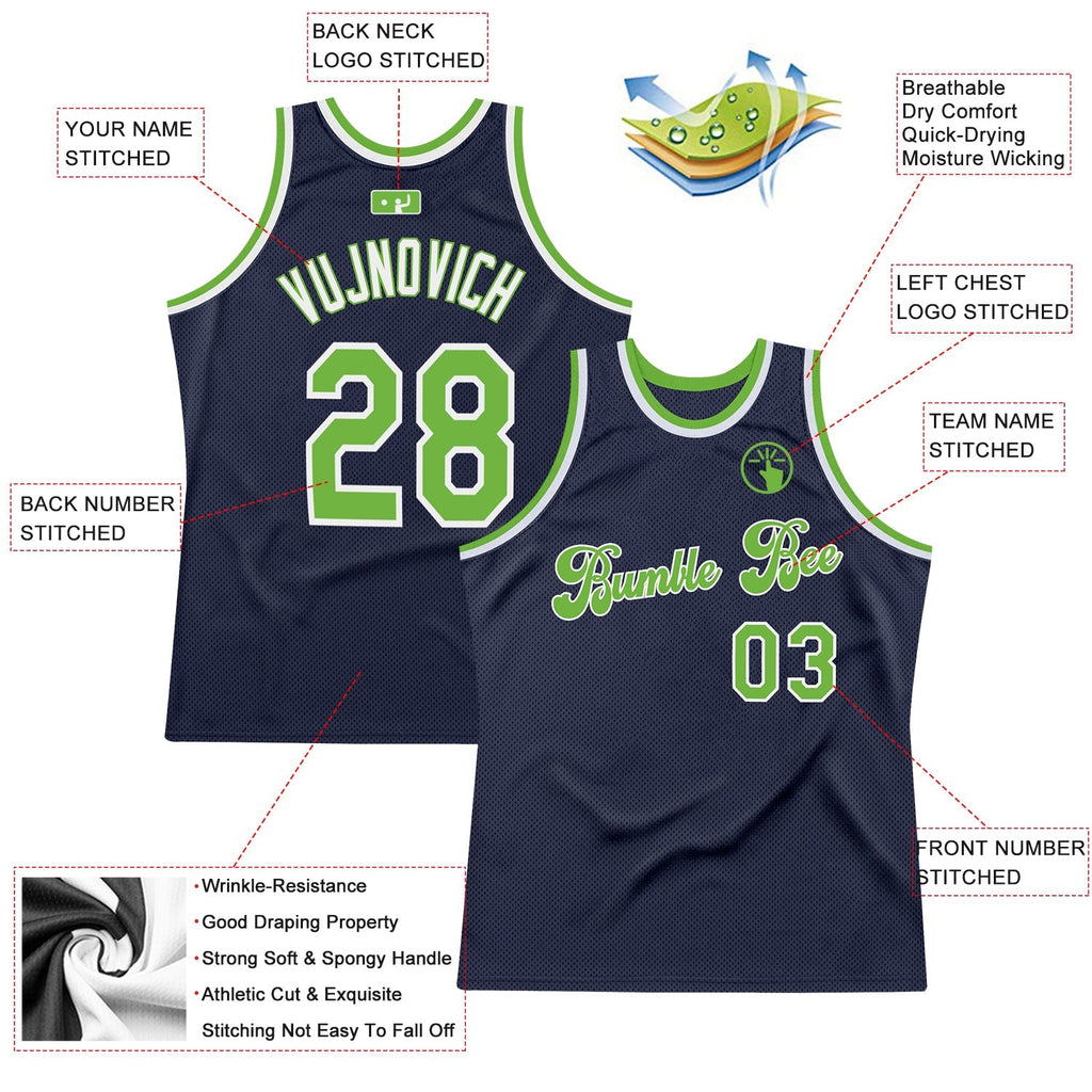 Custom Basketball Jersey - Navy Neon Green-White Throwback