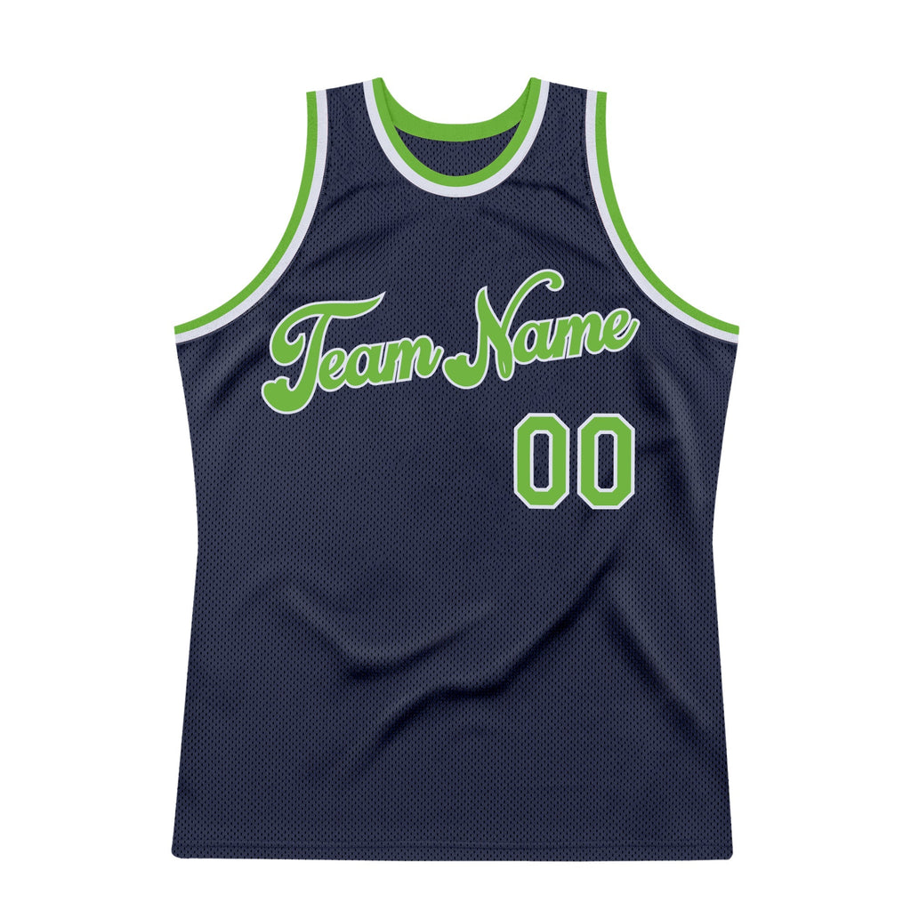 Custom Basketball Jersey - Navy Neon Green-White Throwback
