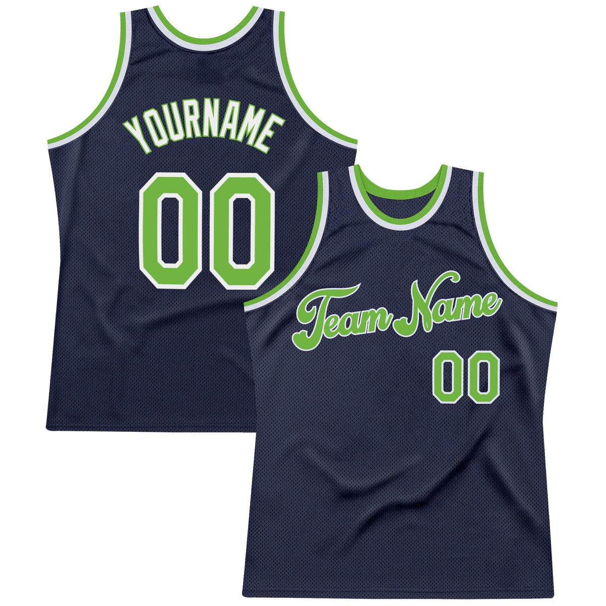 Custom Basketball Jersey - Navy Neon Green-White Throwback