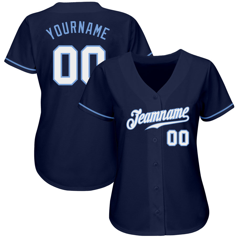 Custom Baseball Jersey - Navy White-Light Blue