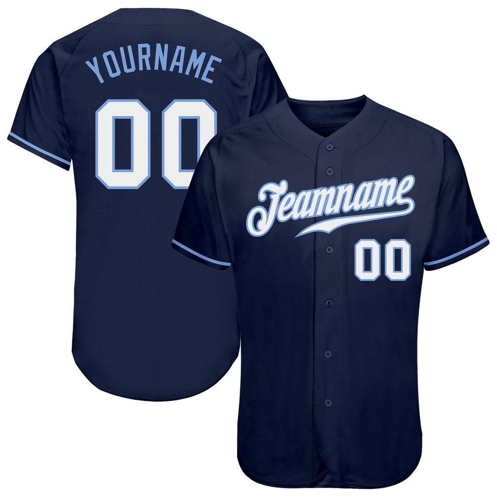 Custom Baseball Jersey - Navy White-Light Blue