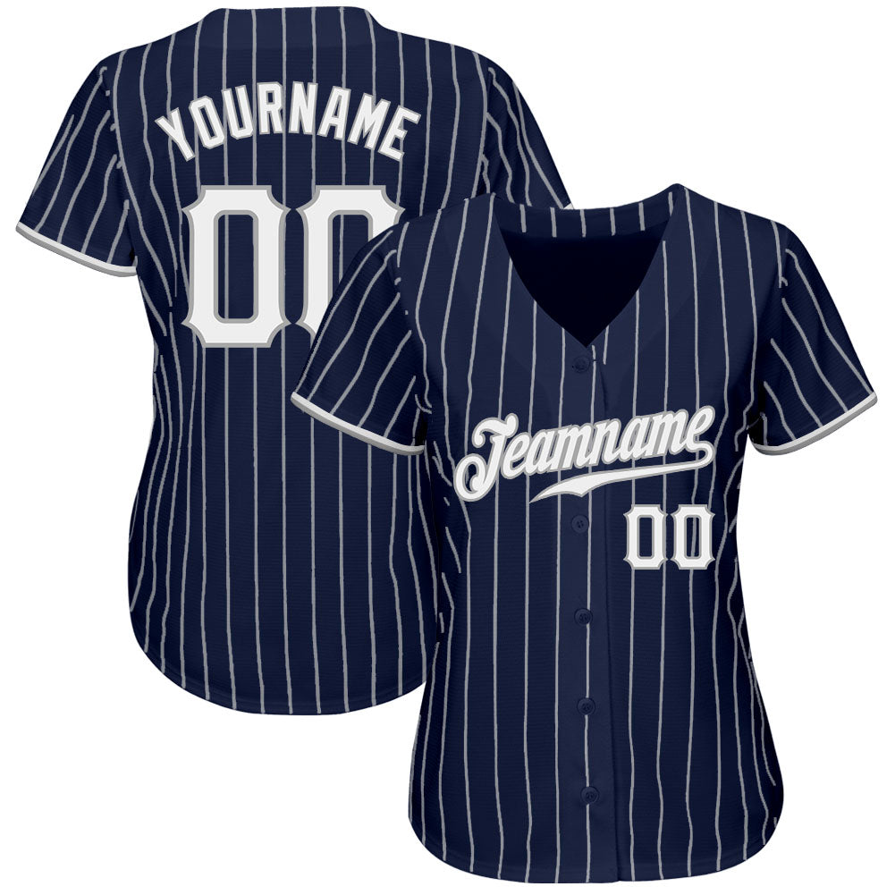 Custom Baseball Jersey - Navy White Pinstripe White-Gray - Style Navy0205