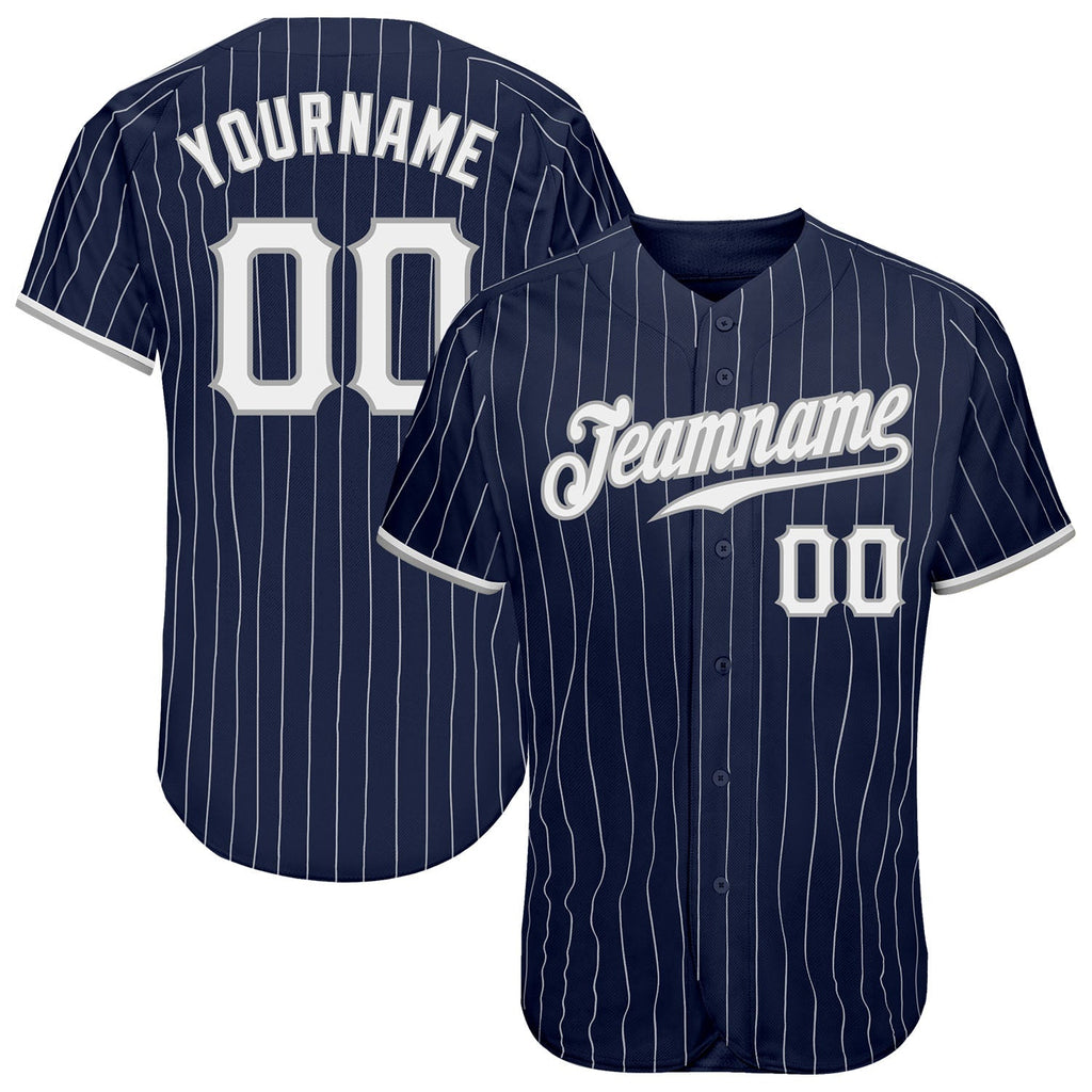 Custom Baseball Jersey - Navy White Pinstripe White-Gray - Style Navy0205