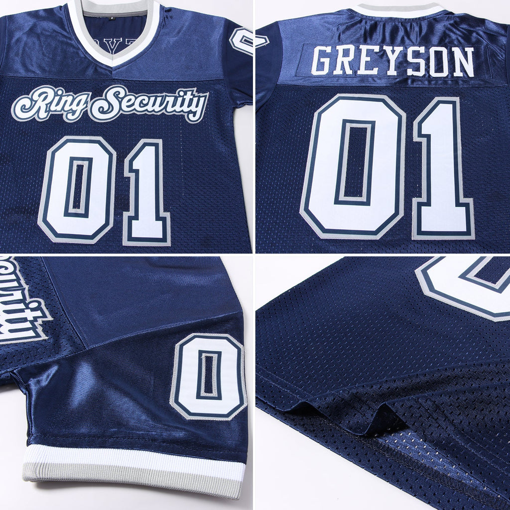 Custom Football Jersey - Navy White-Gray Mesh Throwback