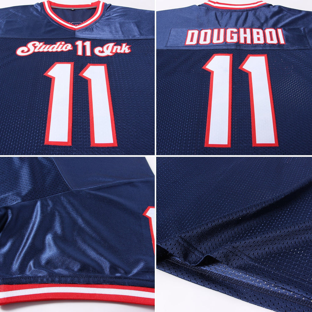 Custom Football Jersey - Navy White-Red Mesh Throwback