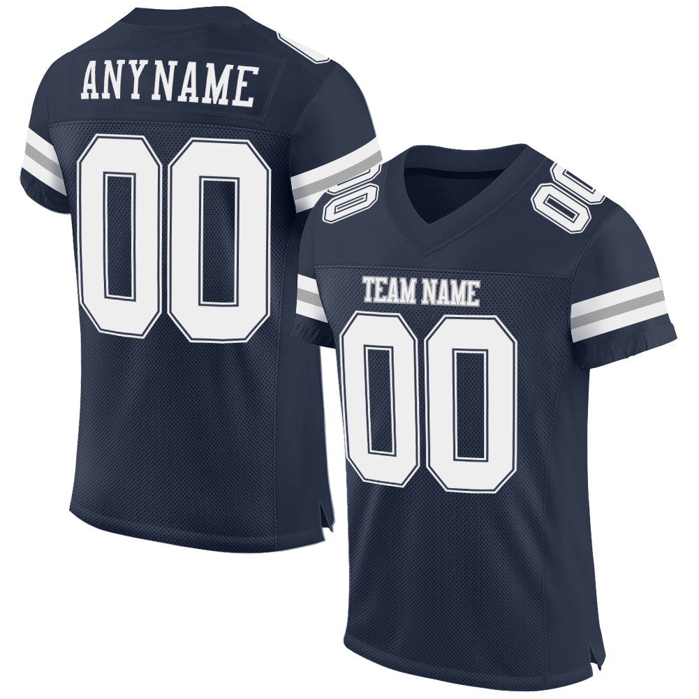 Custom Football Jersey - Navy White-Gray Mesh
