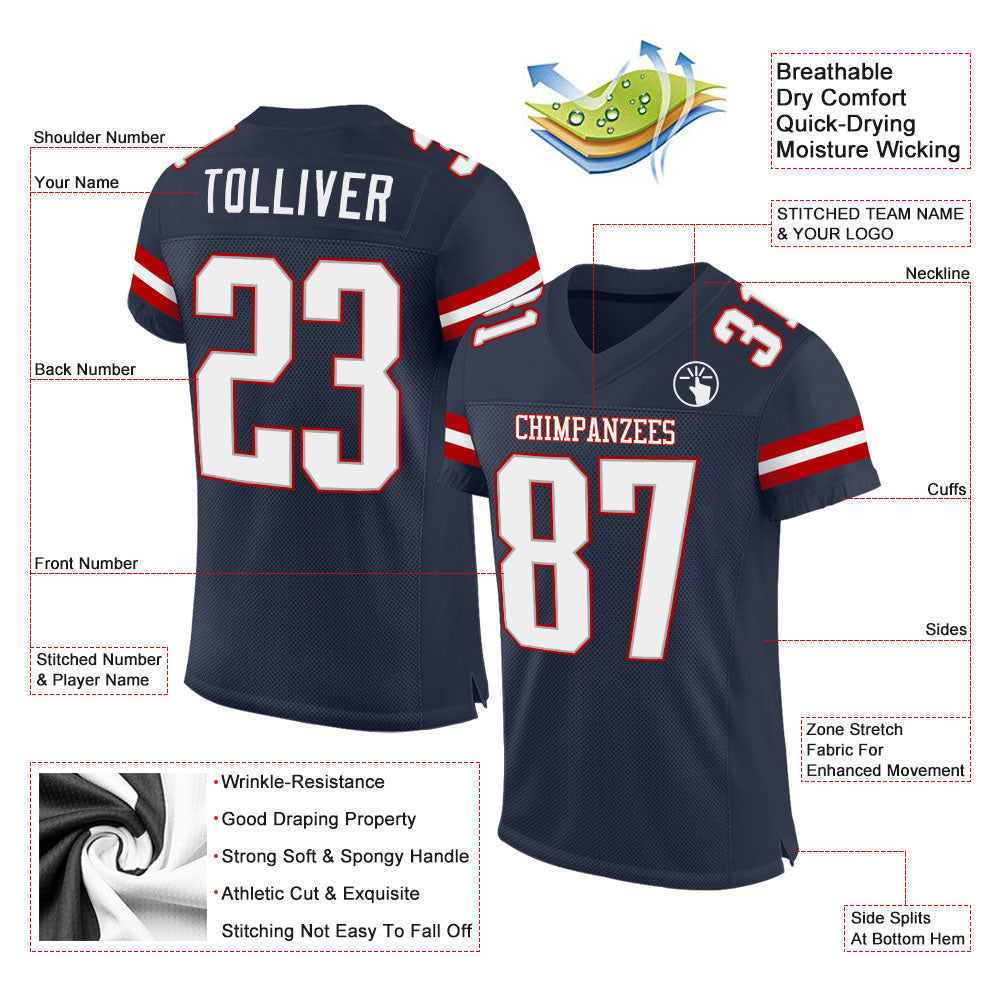 Custom Football Jersey - Navy White-Red Mesh - Style Navy0285