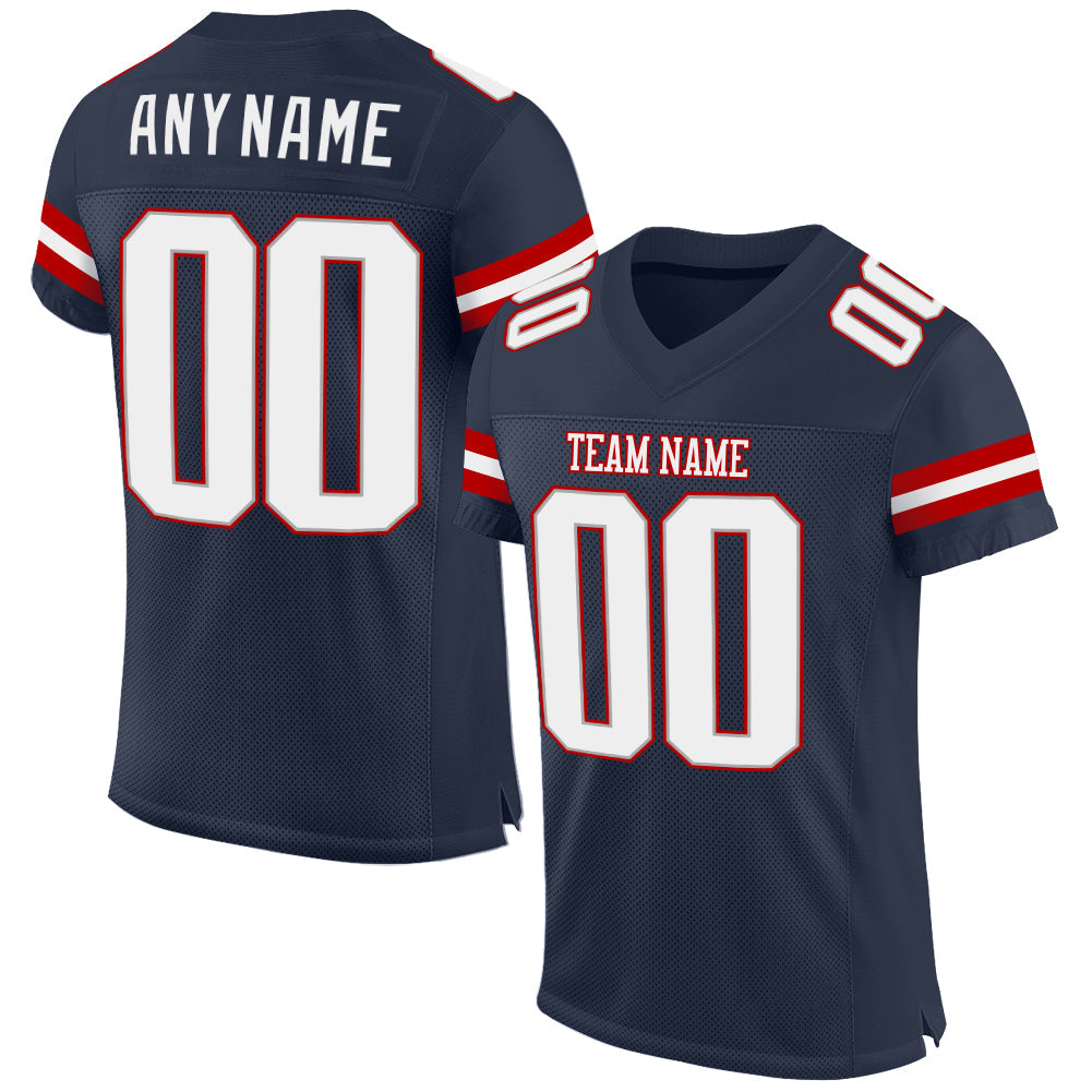 Custom Football Jersey - Navy White-Red Mesh - Style Navy0285