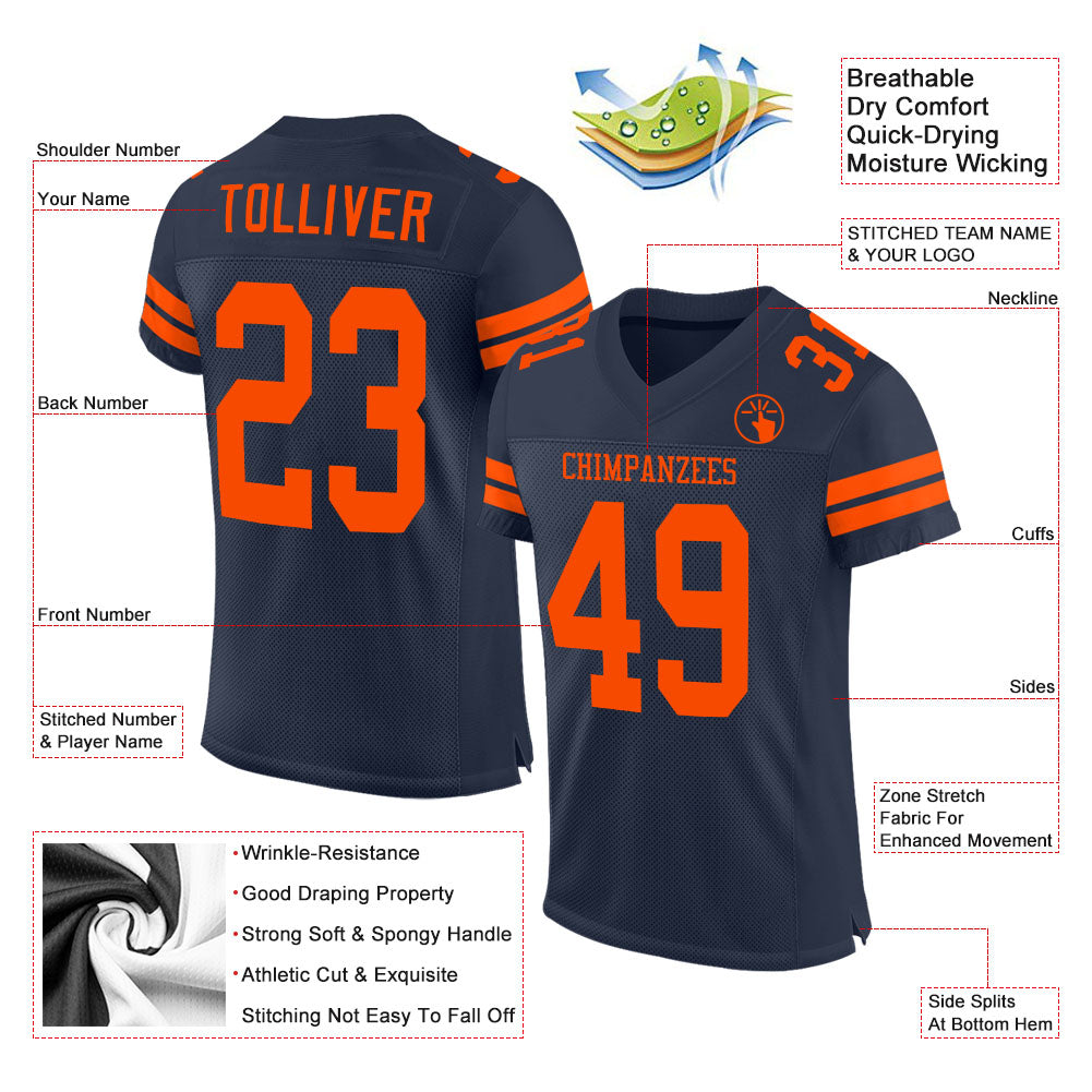 Custom Football Jersey - Navy Orange Mesh