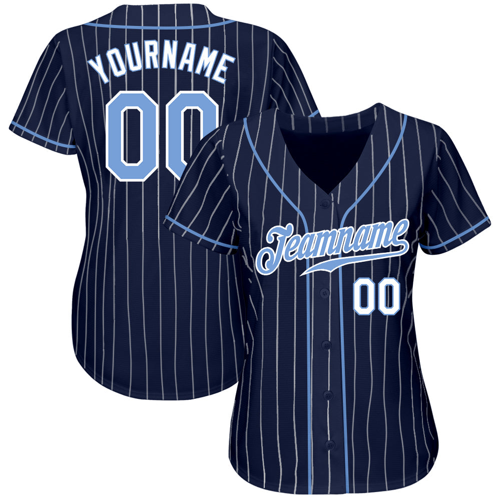 Custom Baseball Jersey - Navy White Pinstripe Light Blue-White