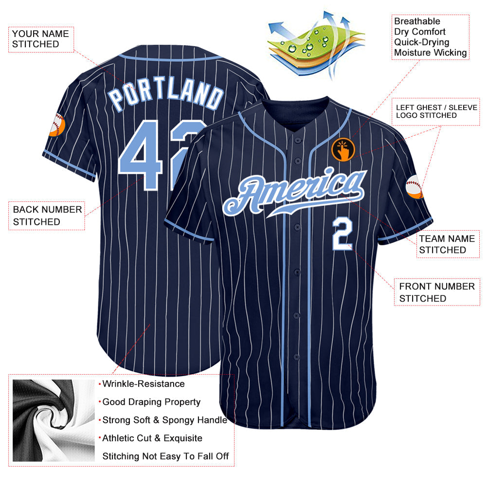 Custom Baseball Jersey - Navy White Pinstripe Light Blue-White