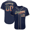 Custom Baseball Jersey - Navy White Pinstripe Vintage USA Flag-Cream - Style Navy0401