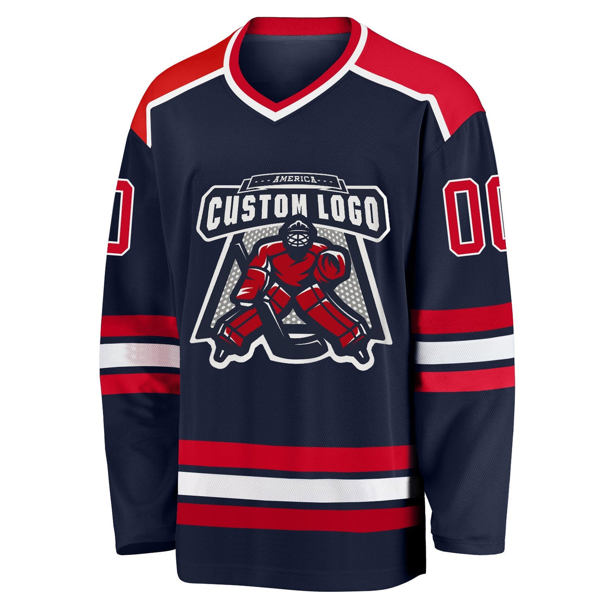Custom Hockey Jersey - Navy Red-White