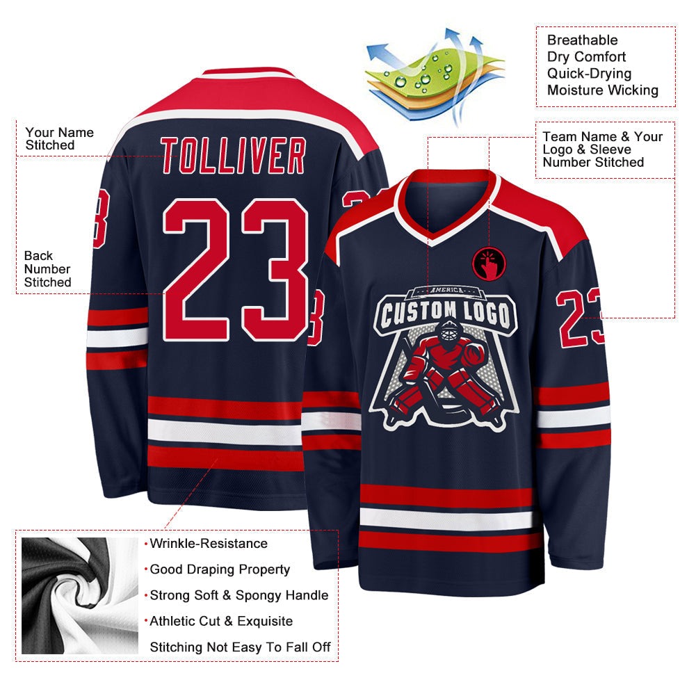 Custom Hockey Jersey - Navy Red-White