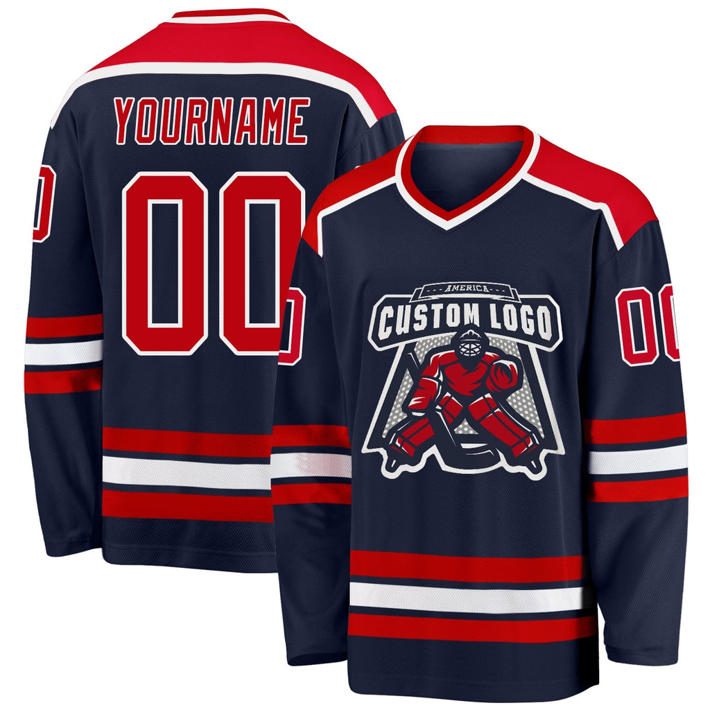 Custom Hockey Jersey - Navy Red-White