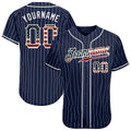 Custom Baseball Jersey - Navy White Pinstripe Vintage USA Flag-White
