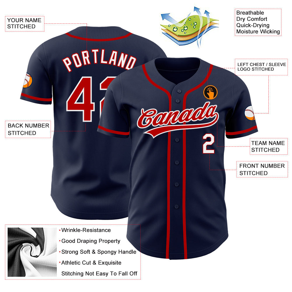 Custom Baseball Jersey - Navy Red-White - Style Navy0498