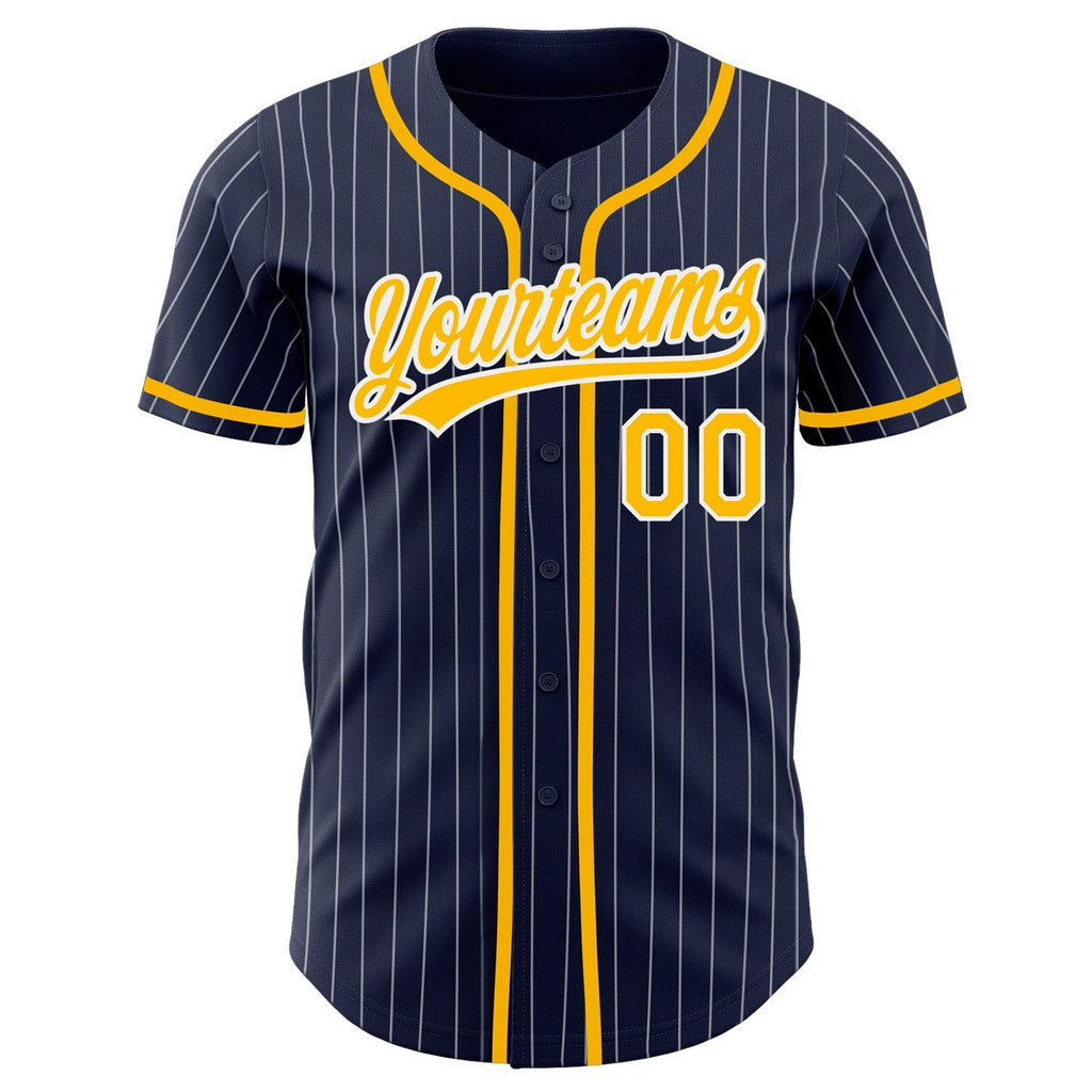 Custom Baseball Jersey - Navy White Pinstripe Gold