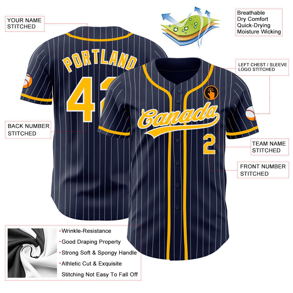 Custom Baseball Jersey - Navy White Pinstripe Gold