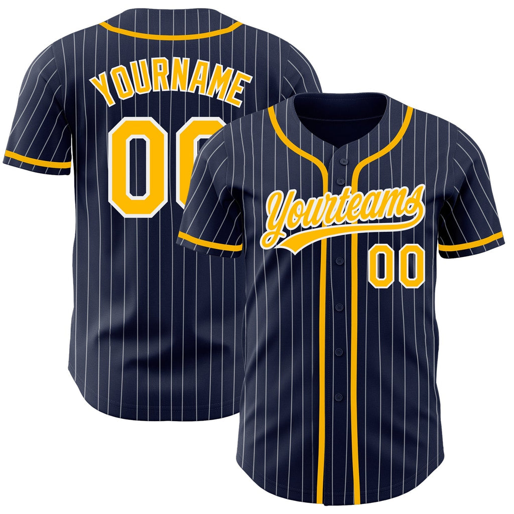 Custom Baseball Jersey - Navy White Pinstripe Gold