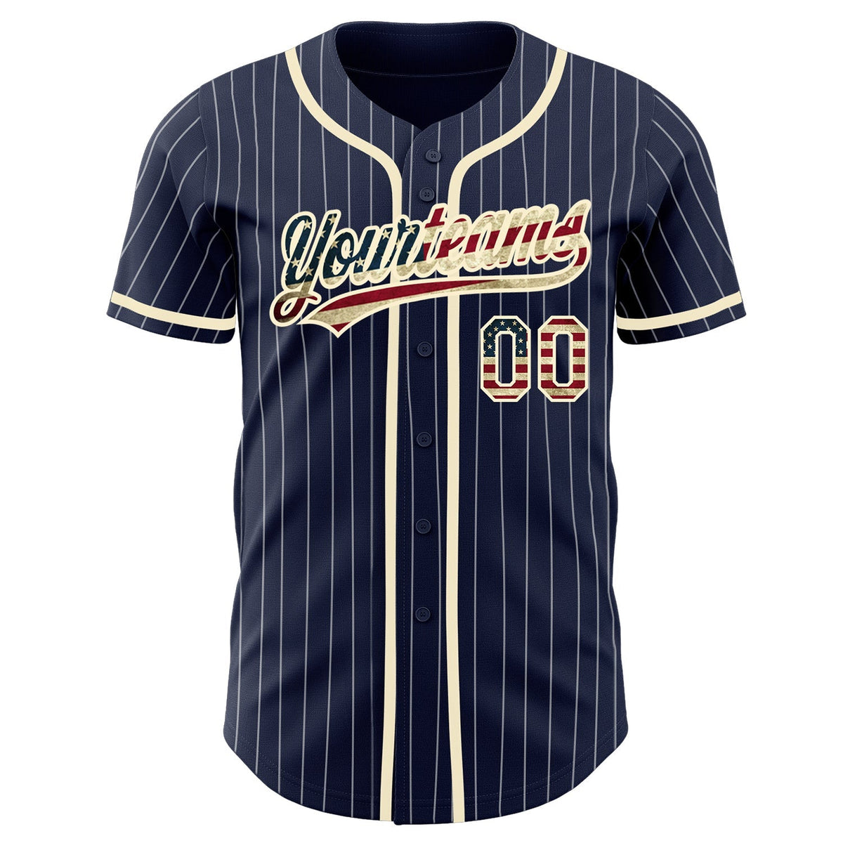 Custom Baseball Jersey - Navy White Pinstripe Vintage USA Flag-Cream - Style Navy0560