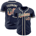 Custom Baseball Jersey - Navy White Pinstripe Vintage USA Flag-Cream - Style Navy0560