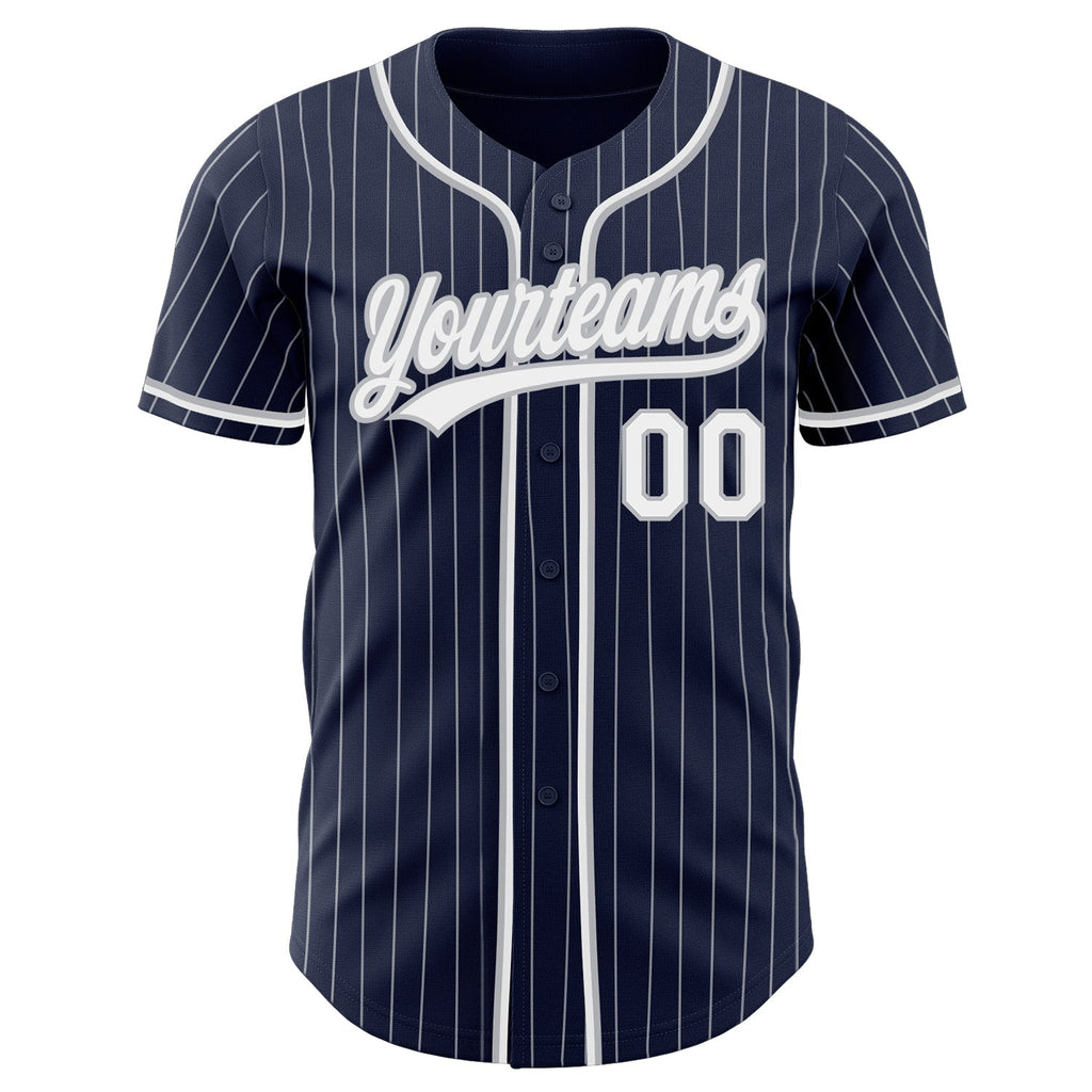 Custom Baseball Jersey - Navy White Pinstripe White-Gray - Style Navy0561