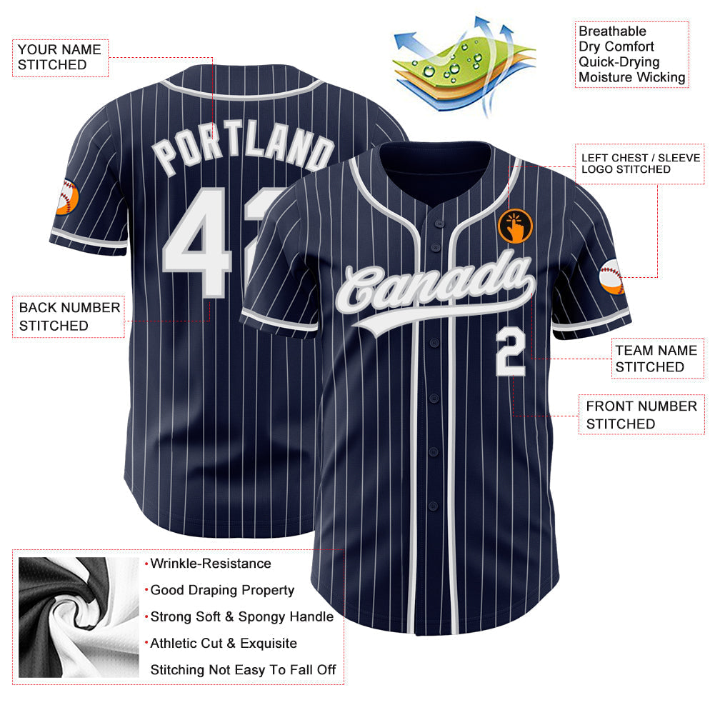 Custom Baseball Jersey - Navy White Pinstripe White-Gray - Style Navy0561