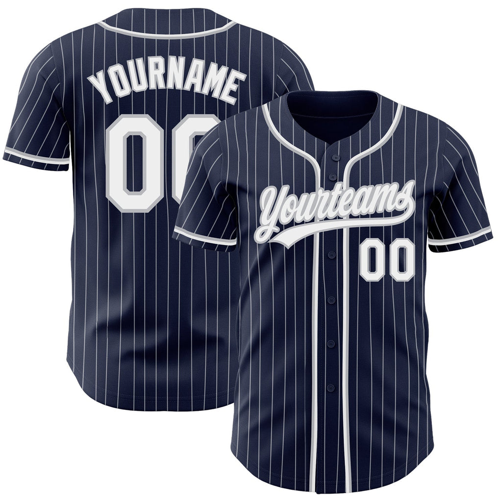 Custom Baseball Jersey - Navy White Pinstripe White-Gray - Style Navy0561