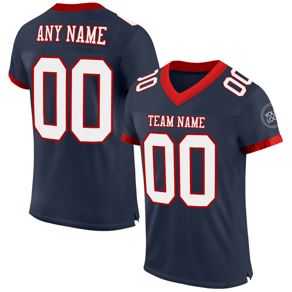 Custom Football Jersey - Navy White-Red Mesh - Style Navy0634