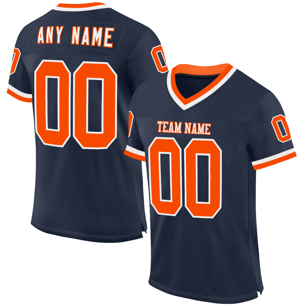 Custom Football Jersey - Navy Orange-White Mesh Throwback