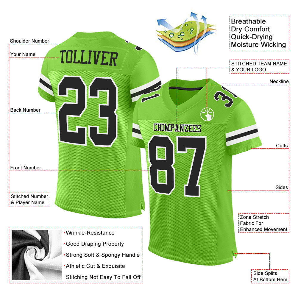 Custom Football Jersey - Neon Green Black-White Mesh