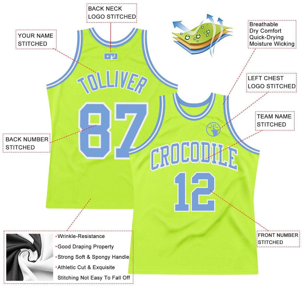 Custom Basketball Jersey - Neon Green Light Blue-White Throwback