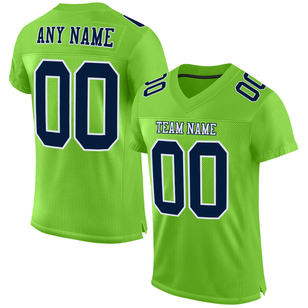 Custom Football Jersey - Neon Green Navy-White Mesh - Style NeonGreen0085