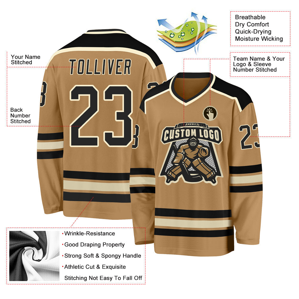 Custom Hockey Jersey - Old Gold Black-Cream - Style OldGold0034