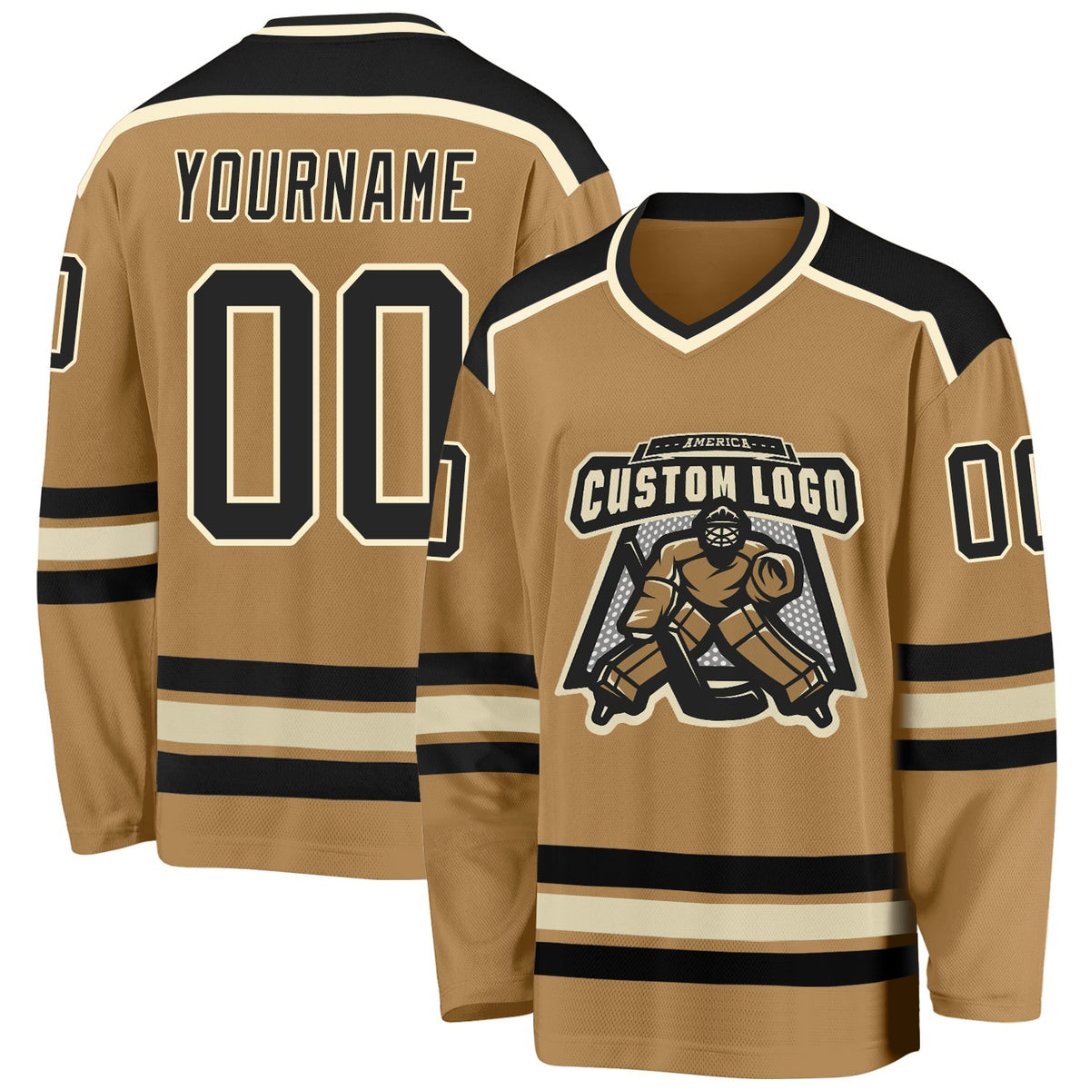 Custom Hockey Jersey - Old Gold Black-Cream - Style OldGold0034