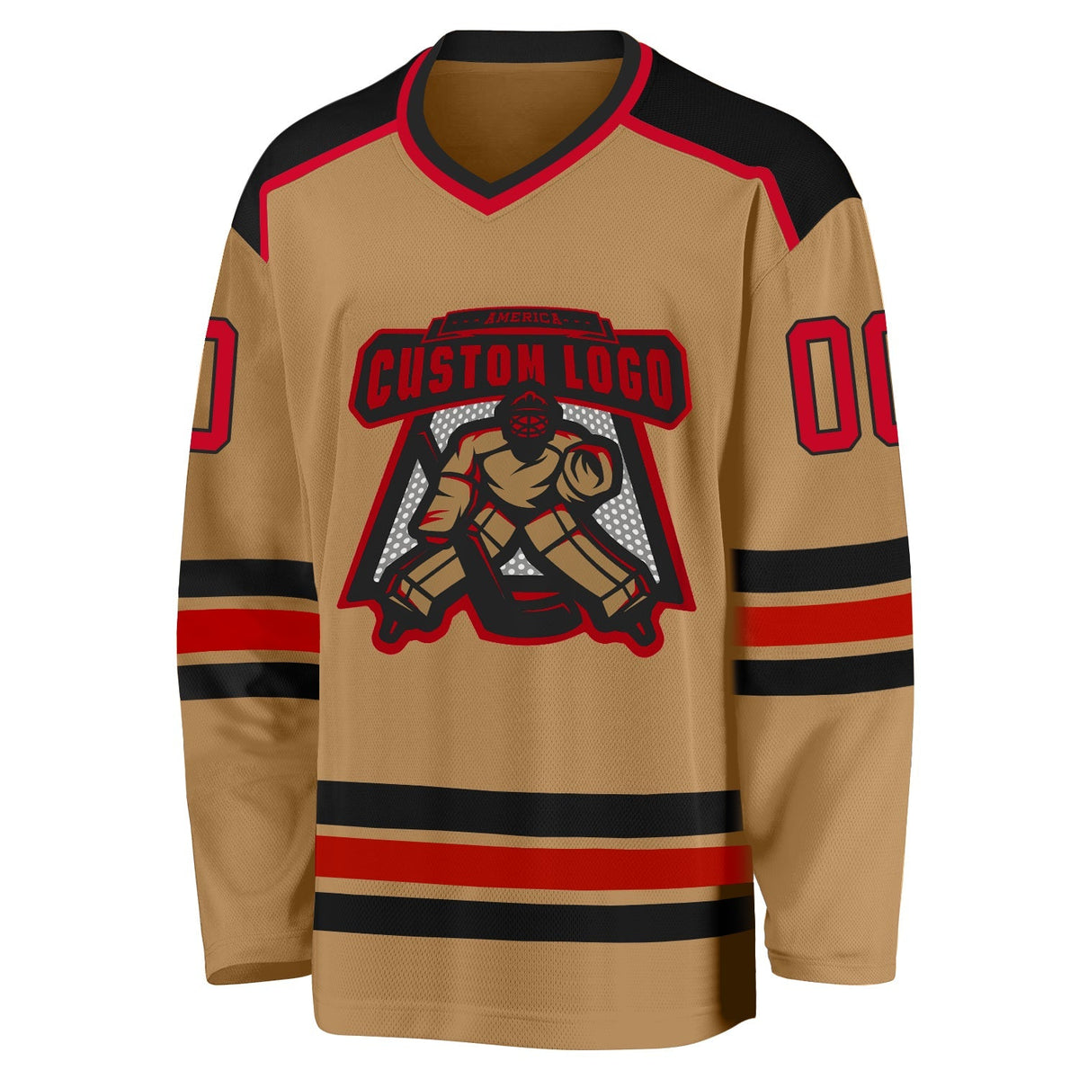 Custom Hockey Jersey - Old Gold Red-Black