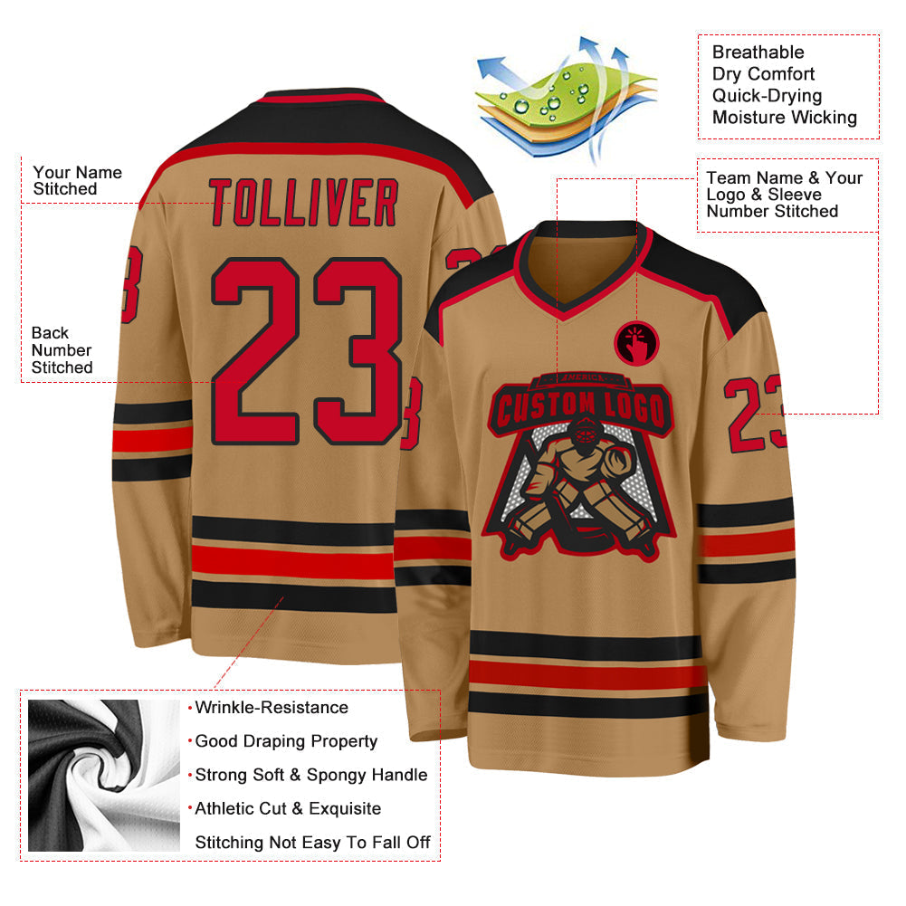 Custom Hockey Jersey - Old Gold Red-Black